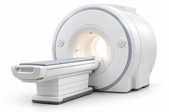 AI-generated realistic 3D render of mri machine isolated on a clean white background with soft shadow for healthcare design.