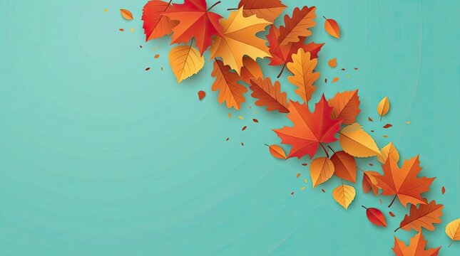 Autumn leaves floating diagonally on light blue background with diagonal pattern against scatter float diagonal soft blue backdrop colorful autumn illustration illustrative backgrounds seasonal