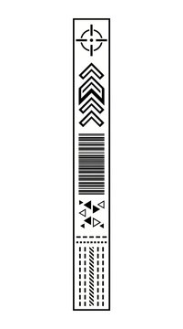 Vertical technical target symbol above a barcode