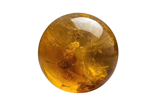 Detailed golden amber resin sphere clean isolation centered view