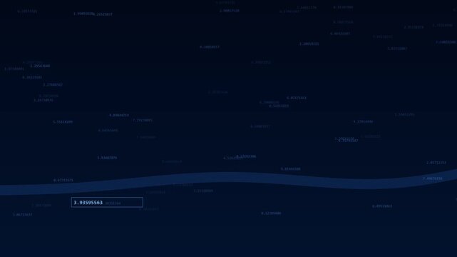Digital abstract HUD interface displaying fluctuating data graphs and numerical values against dark blue background