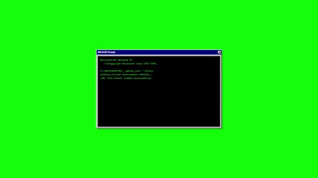 Retro Computer MS-DOS Command Prompt Loading Screen with Green Screen Background