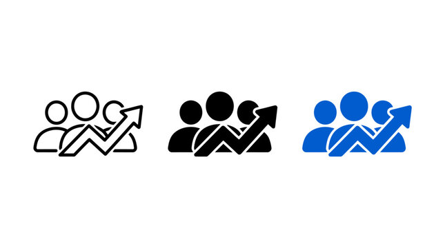 Shareholders icon design variants with growing financial arrow and people
