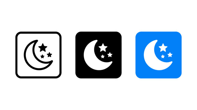 Set of Three Night Icons Featuring a Crescent Moon and Stars Vector Design