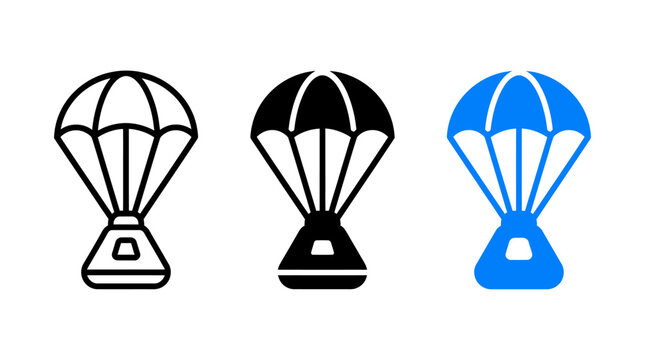 Set of Three Space Parachute Capsule Icons for Aerospace Technology Design