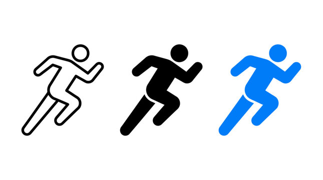 Set of Three Simple Running Man Person Icons for Sports and Activity Apps