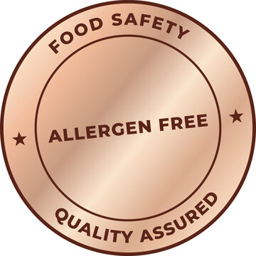 Gold metallic Allergen Free round rubber stamp with wave background, editable vector illustration
