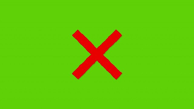 Red Scribble X Wrong Answer Symbol Green Screen. 4K Resolution