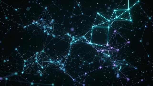 Abstract digital technology constellation web glowing line dot blue pink dark node communication system structure futuristic data network connection concept background complex grid link plexus matrix