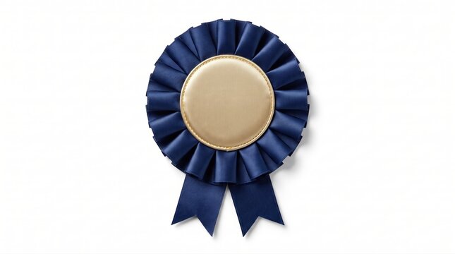 Blue ribbon rosette with a gold center for an award or a competition prize