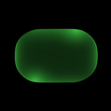 A glowing green rounded rectangular button shape isolated on a solid black background for digital design projects