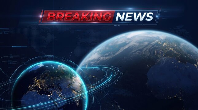 Breaking news broadcast with earth imagery global communication and technology