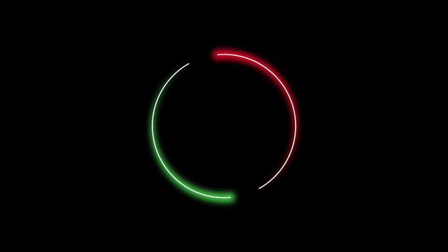 Red and green circle picture frame with two tone neon color shade motion graphic on isolated black background. Red and green light moving for overlay element. 4K footage video effect seamless loop