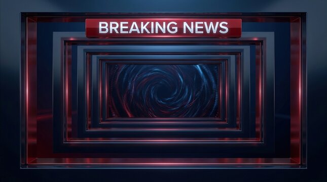 Dramatic breaking news studio background with glowing red and blue lighting effects