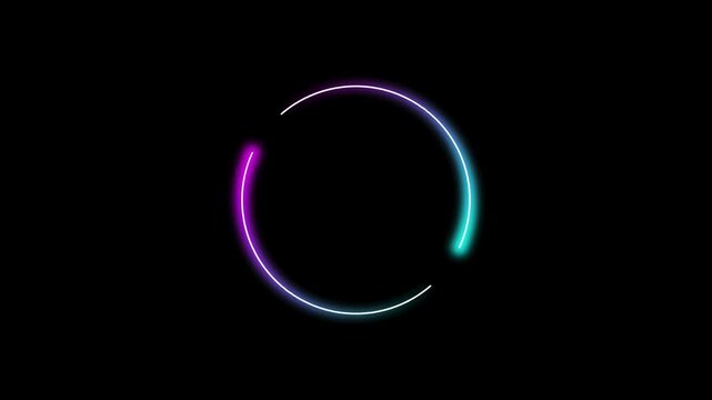 Cyan and pink circle picture frame with two tone neon color shade motion graphic on isolated black background. Cyan and pink light moving for overlay element. 4K footage video effect seamless loop