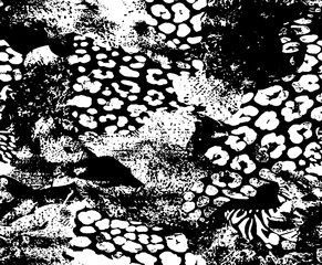 leopard with grunge seamless pattern, black and white safari texture textile, vector illustration  © anwar