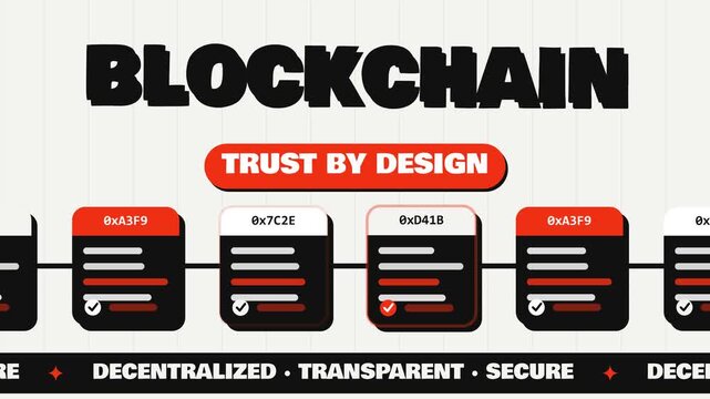 Blockchain network chain of blocks decentralized animated background loop