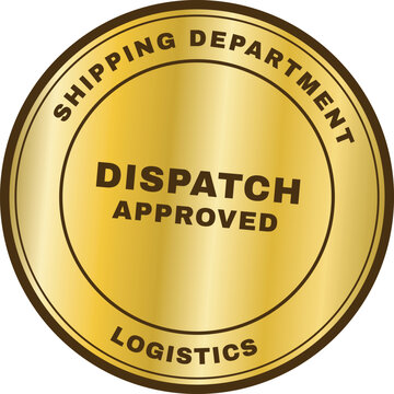 Gold metallic Dispatch Approved round rubber stamp with dotted background, editable vector illustration