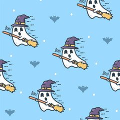 Fototapeta premium Seamless Halloween Ghost Pattern With Bats