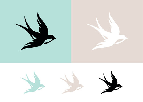 Swallow bird logo design black white peach background.