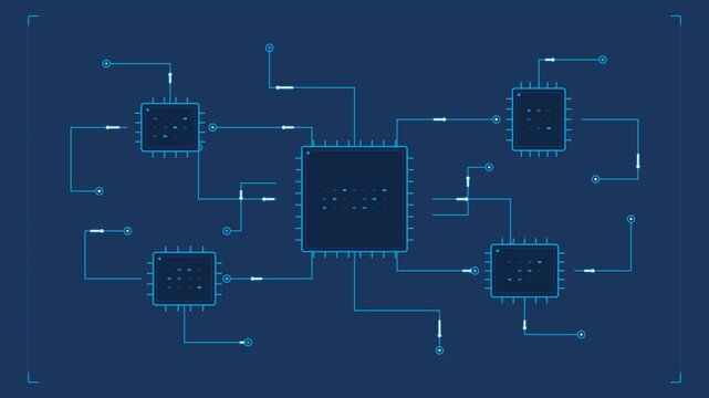 Digital network circuit board animation futuristic technology connection