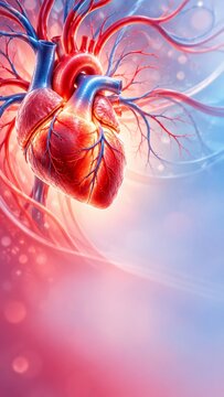 Detailed human heart anatomical rendering with blood vessels for american heart month and cardiovascular health care concept