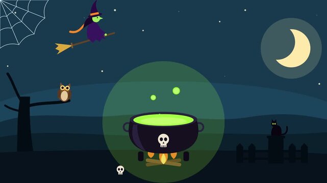 Motion graphic Spooky Halloween with Boiling Cauldron - Trick or Treat Concept