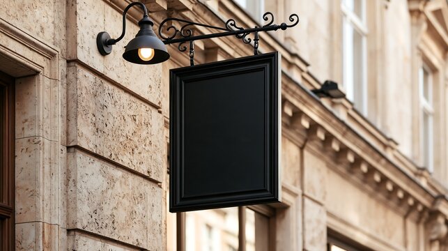 A black vintage wall sign mounted on a building, isolated on transparent background. Ideal for brand logo design and outdoor store mockups.