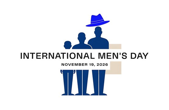 International mens day concept graphic with male figures and hat silhouette celebration november typography background greeting awareness brothers children generation appreciation community