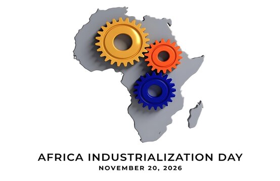 Africa industrialization day conceptual map with colorful gears continent mechanical industry development manufacturing technology engineering progress november campaign