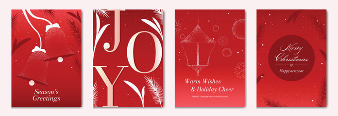 Fototapeta na wymiar Christmas Luxury Red and white happy holiday invitation card design vector. Christmas tree, snowflake, holly, firework with spot texture on red background. Design illustration for cover, print, poster