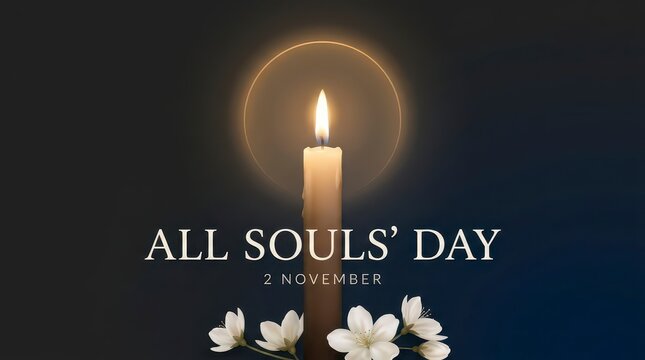 Candle lit for all souls day with flowers