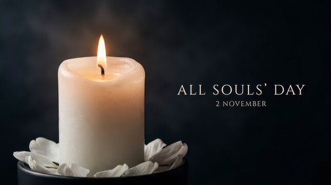 Lighted candle on petals for all souls' day