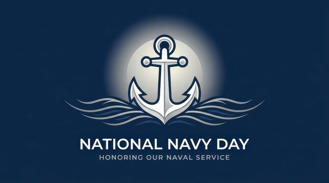 National navy day anchor logo with waves