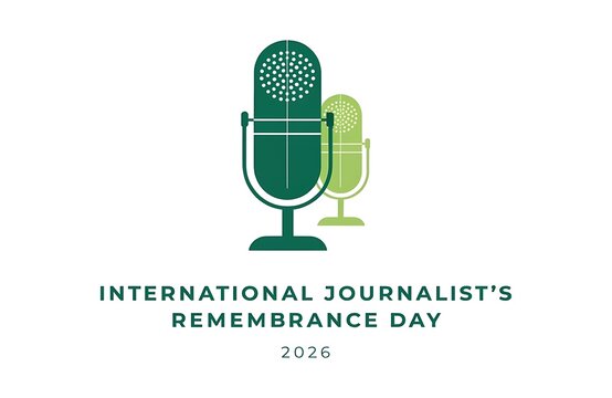 Graphic illustration for international journalist's remembrance day 2026 with journalism reporter microphone broadcast observance calendar typography template