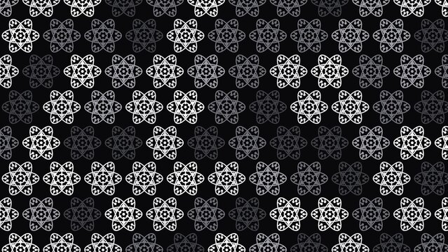 Abstract geometric snowflake seamless pattern on black background