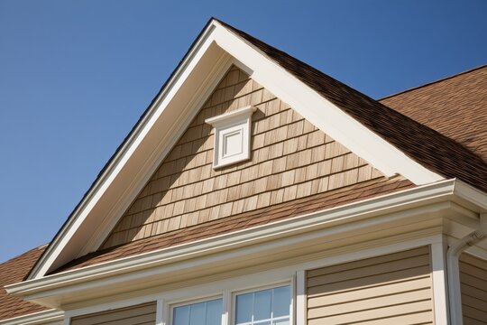 Gabled roof with shingle siding and decorative gable vent exterior architecture