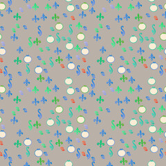 Seamless pattern of stylized fleur de lis and circles © Adokor