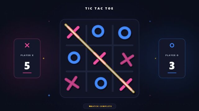 Digital tic tac toe game board showing a winning match