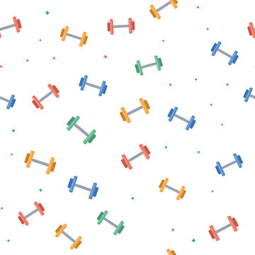 Colorful dumbbells scattered on transparent background, gym.