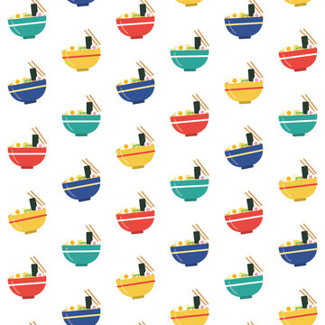 Ramen bowls with chopsticks on transparent background, Asian.