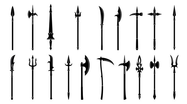 Collection of Ancient Polearm Weapons Silhouettes