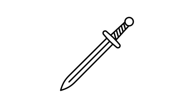 Isolated ancient sword outline on transparent background