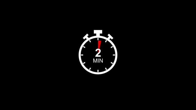 2 minute stopwatch timer animation, minimalist countdown clock for presentations and productivity tracking