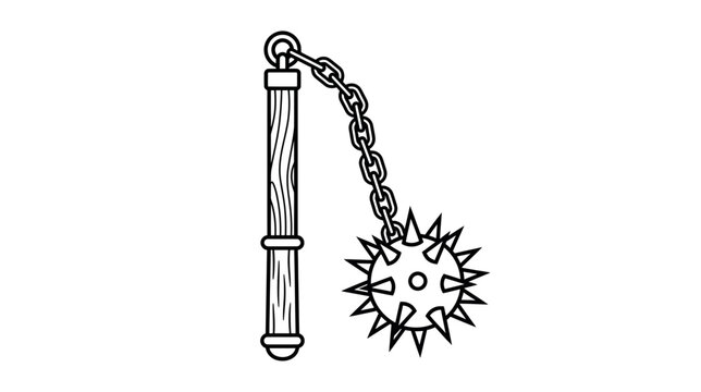 Medieval spiked flail weapon illustration isolated