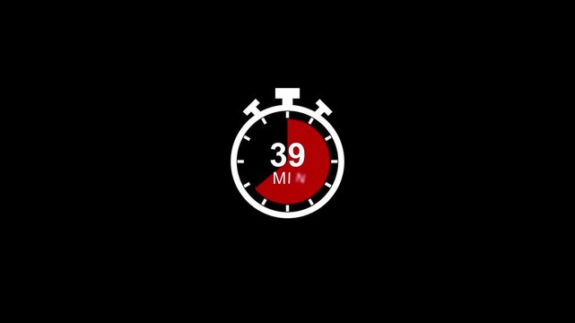 Digital stopwatch timer animation with countdown progress, minimalist white and red ui for productivity and time management
