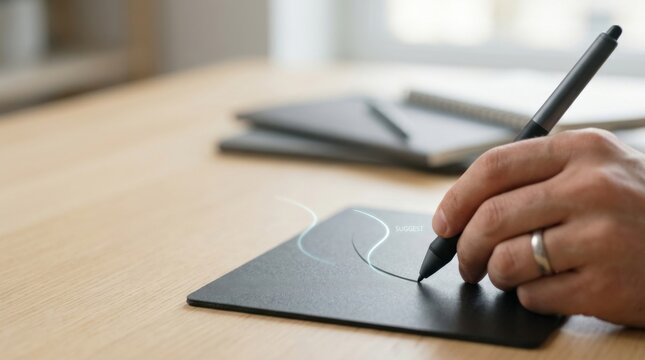 Person writing on paper with digital stylus demonstrating human-ai collaboration and innovative technology in creative processes