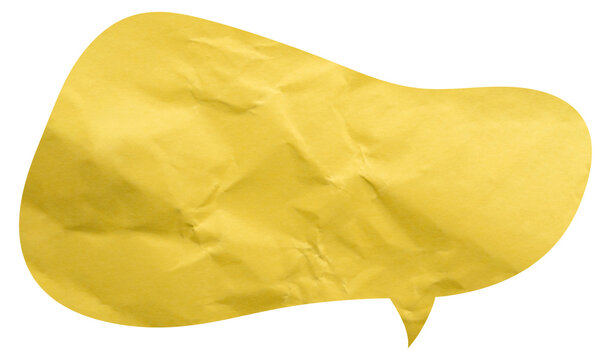 Wide yellow crumpled paper speech bubble with curved right tail
