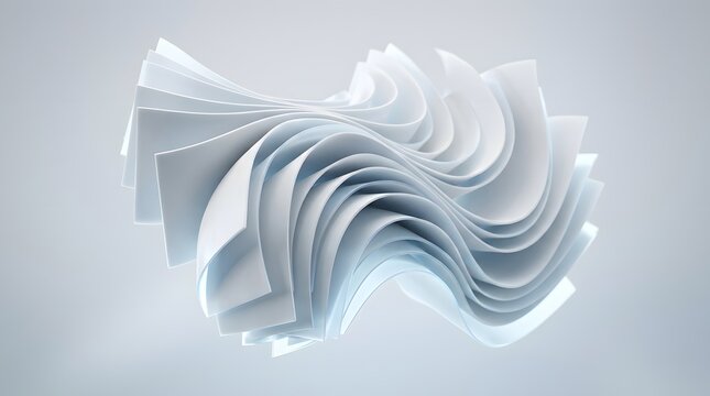 Abstract white 3d layered wave structure isolated on white background