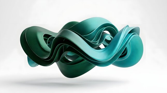 Abstract green flowing ribbon sculpture isolated on white background